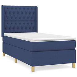 Foto van The living store boxspringbed - blauw - 203 x 93 x 118/128 cm - pocketvering matras - middelharde ondersteuning -