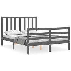 Foto van The living store massief grenenhouten bedframe - grijs - 195.5 x 125.5 x 100 cm - multiplex lattenbodem