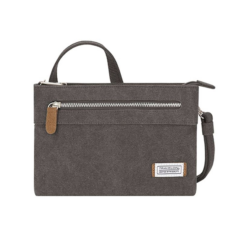 Foto van Travelon heritage anti-diefstal small crossbody damestas schoudertas canvas suede rfid 33226 grijs