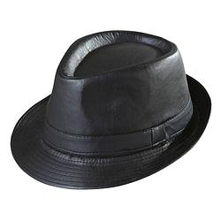 Foto van Luxe gangster fedora zwart kunstleer - verkleedhoofddeksels