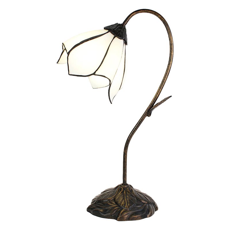 Foto van Haes deco - tiffany tafellamp bloem wit 30x17x48 cm fitting e14 / lamp max 1x25w