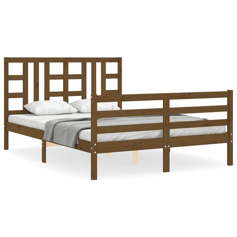 Foto van The living store bedframe - grenenhout - multiplex lattenbodem - 205.5 x 155.5 x 100 cm - honingbruin - 150 x 200 cm -