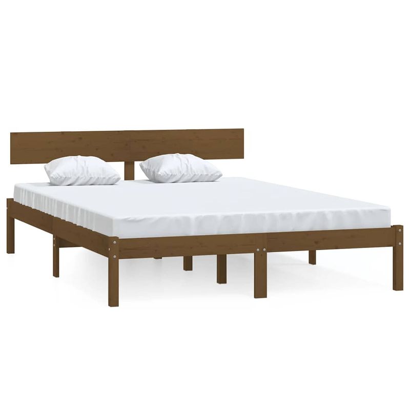 Foto van The living store bedframe - grenenhout - 140x200 cm - honingbruin - inclusief hoofdeinde