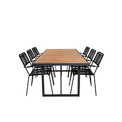 Foto van Khung tuinmeubelset tafel 100x200cm en 6 stoel armleuning lindos zwart, naturel.