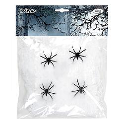 Foto van Boland decoratie spinnenweb/spinrag met spinnen - 60 gram - wit - halloween/horror versiering - feestdecoratievoorwerp