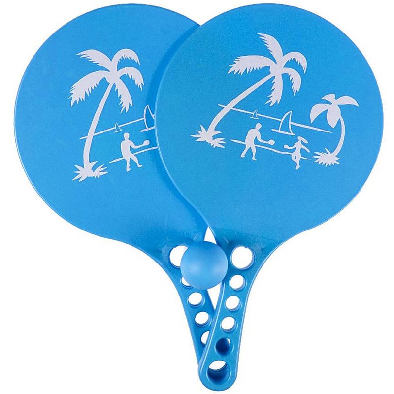 Foto van Kunststof beachball set blauw - strand balletjes - rackets/batjes en bal - tennis ballenspel