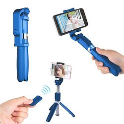 Foto van Selfie stick tripod - statief smartphone - universeel - bluetooth - blauw - incl. afstandsbediening! (3 in 1)