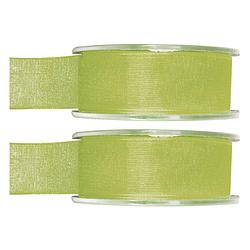 Foto van 2x hobby/decoratie groene organza sierlinten 2,5 cm/25 mm x 20 meter - cadeaulinten