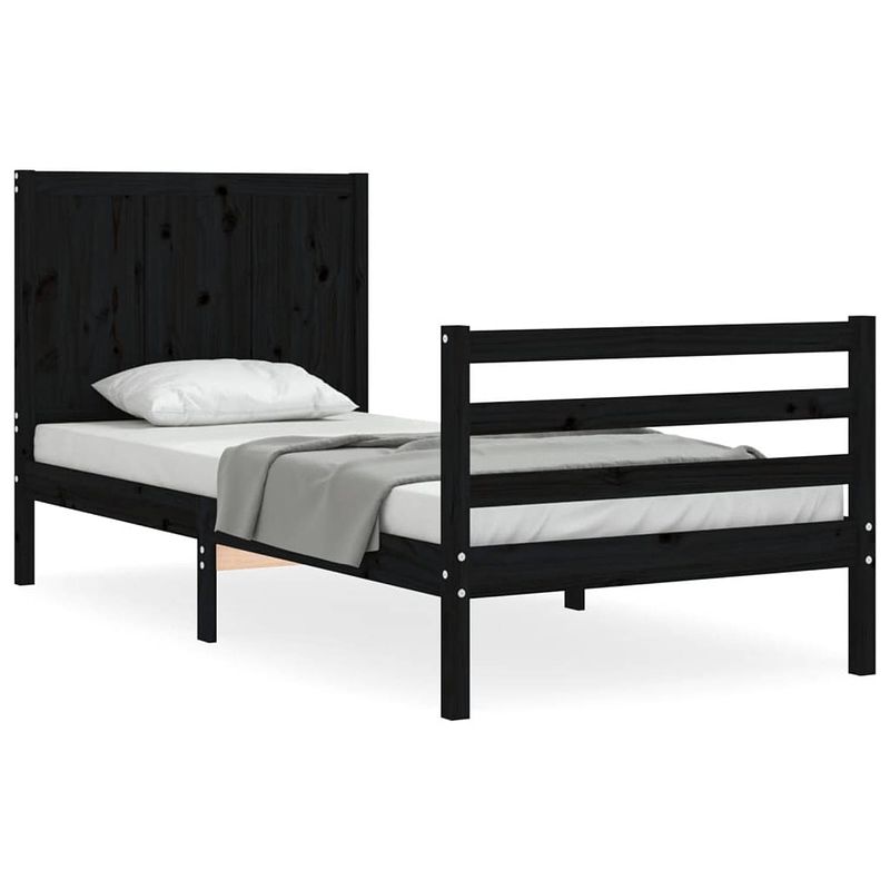 Foto van The living store bed grenenhout - zwart - 205.5x95.5x100cm - multiplex lattenbodem