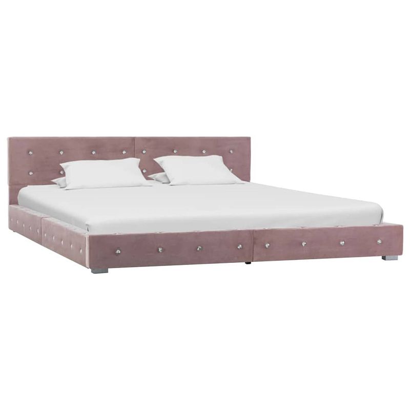 Foto van The living store bedframe - roze - gepoedercoat ijzeren frame - fluweel - 214.5 x 174 x 64 cmthe living store