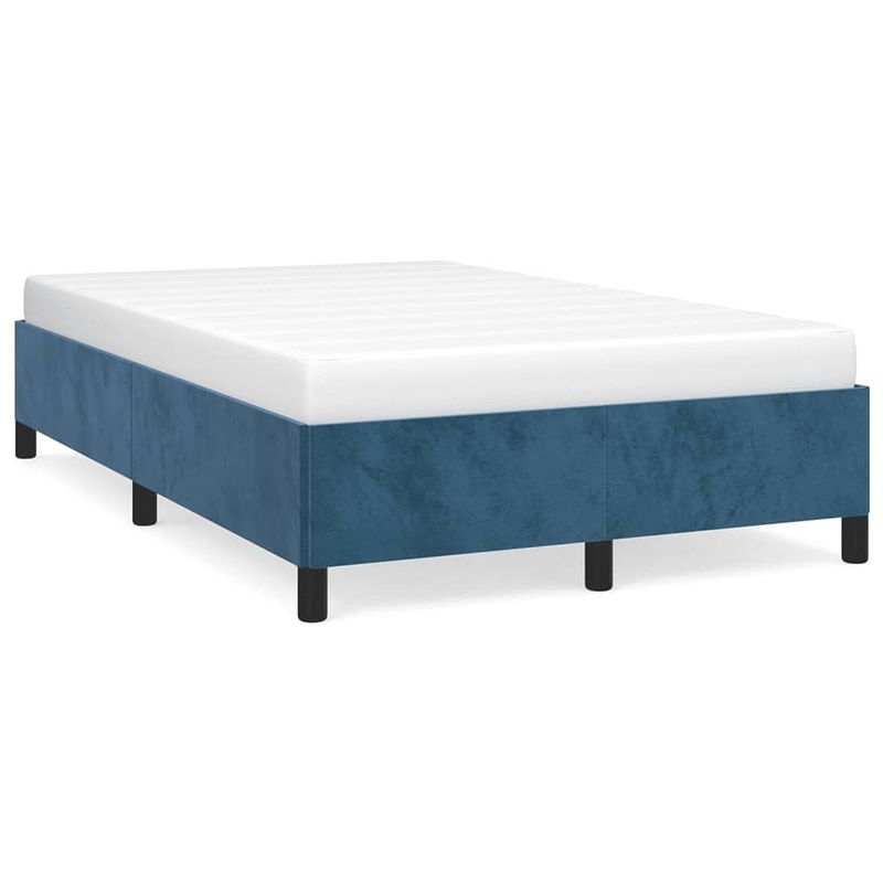 Foto van The living store bedframe - donkerblauw - 203 x 123 x 35 cm - fluweel - multiplex lattenbodem