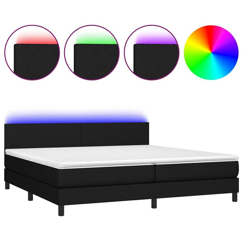 Foto van The living store boxspring double - bed - 203x200x78/88 cm - zwart stoffen bed inclusief matras en led-verlichting