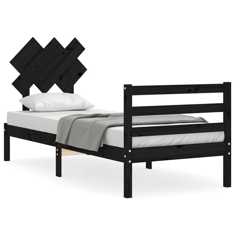 Foto van The living store houten bed - massief grenenhout - 205.5 x 95.5 x 81 cm - zwart