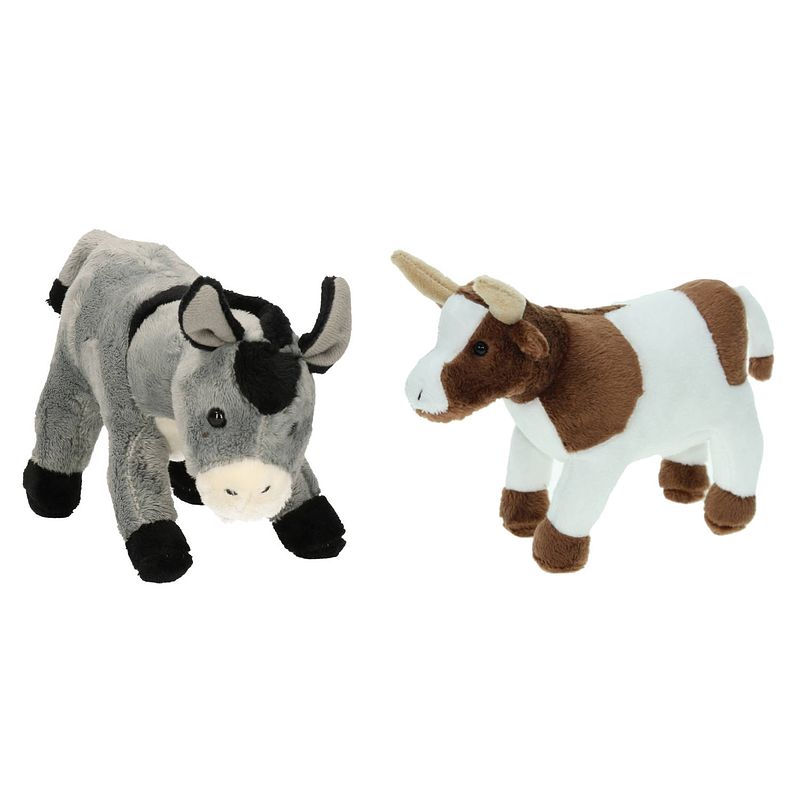 Foto van Pluche knuffel boerderijdieren set koe en ezel van 22 cm - knuffel boederijdieren