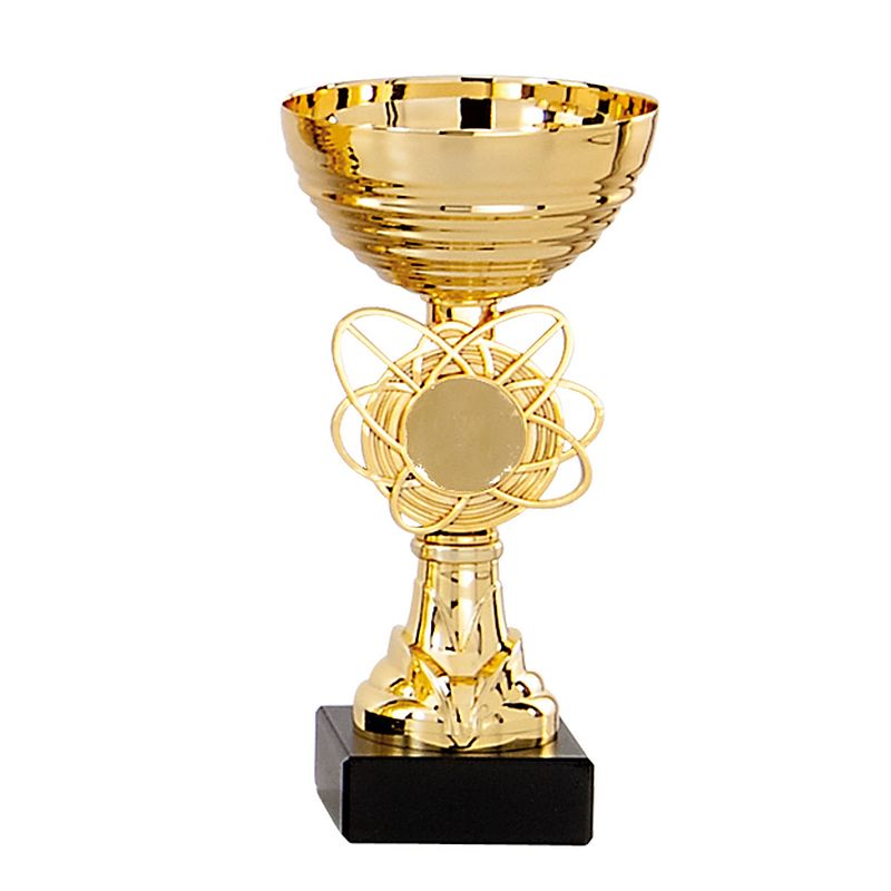 Foto van Luxe trofee/prijs beker - goud - bloemvorm accent - metaal - 16 x 8 cm - fopartikelen