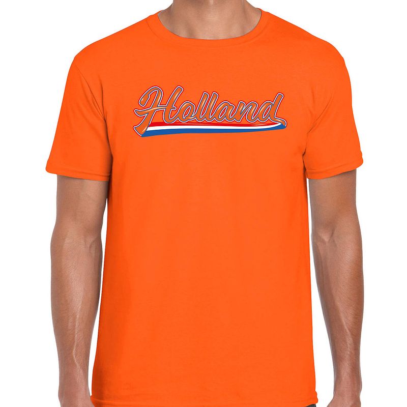 Foto van Oranje fan shirt / kleding holland met nederlandse wimpel ek/ wk voor heren s - feestshirts