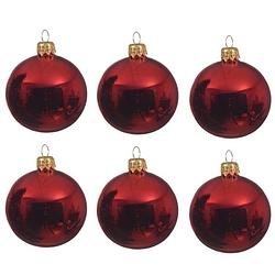 Foto van 6x glazen kerstballen glans kerst rood 8 cm kerstboom versiering/decoratie - kerstbal