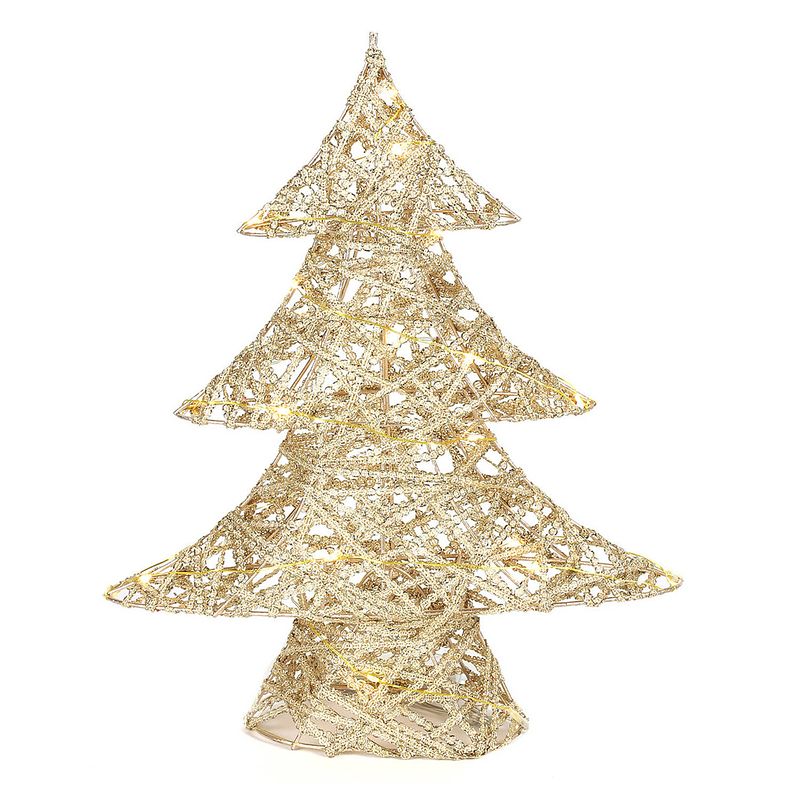 Foto van Countryfield decoratie kerstboompje - goud - met verlichting - h35 cm - kunstkerstboom