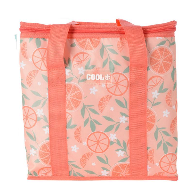 Foto van Medium size koeltas voor lunch hawaii fruit thema oranje/creme 34 x 16 x 36 cm 16 liter - koeltas