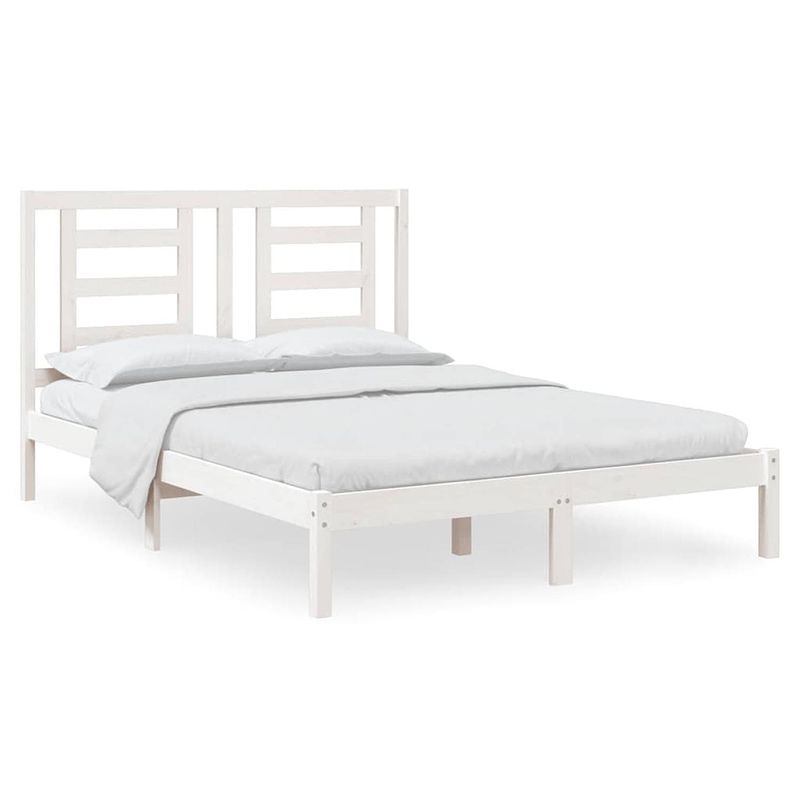 Foto van The living store houten bedframe - massief grenenhout - 150 x 200 cm (5ft king size) - wit