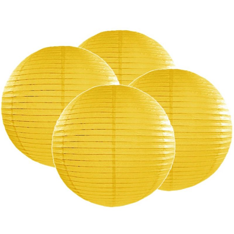 Foto van 4x stuks luxe bol vorm lampion geel 35 cm - feestlampionnen