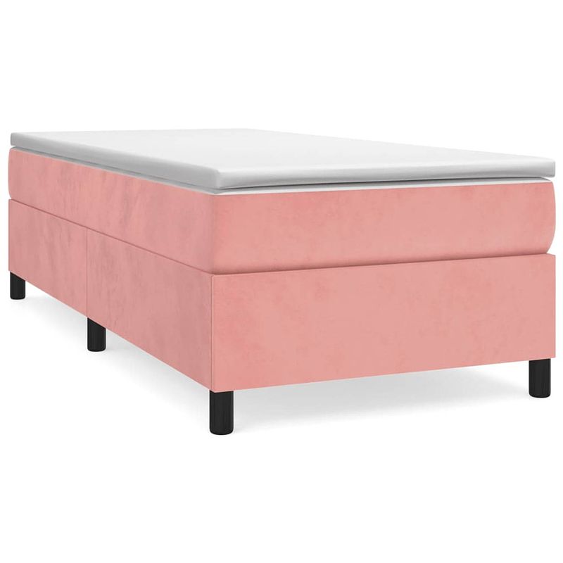 Foto van The living store boxspringframe velvet - roze - 193 x 90 x 35 cm - multiplex lattenbodem