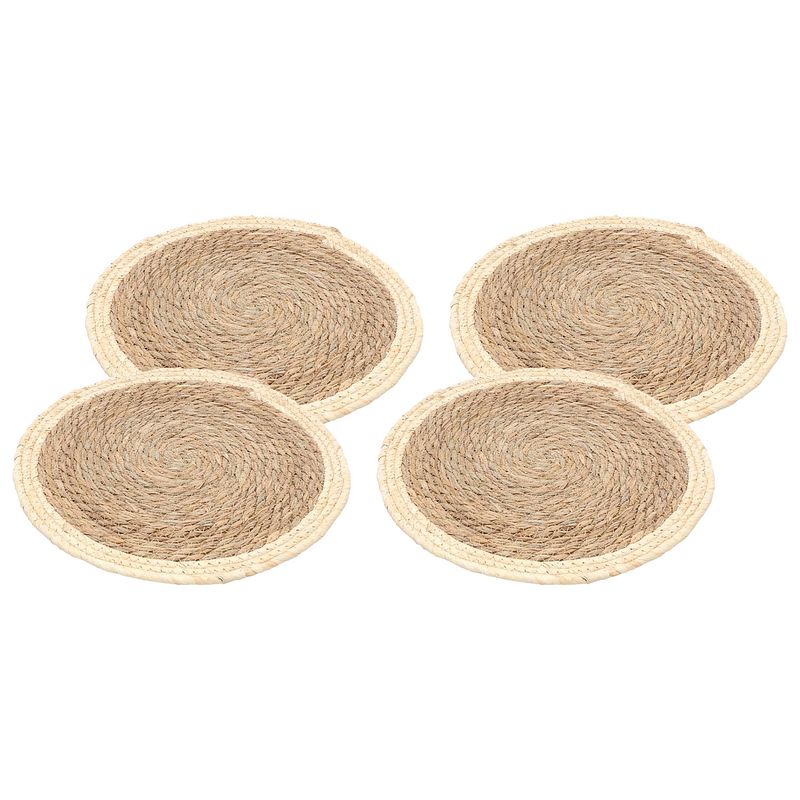 Foto van Chaks placemats - 4x - d38 cm - gevlochten stro - beige - bohemian style - placemats