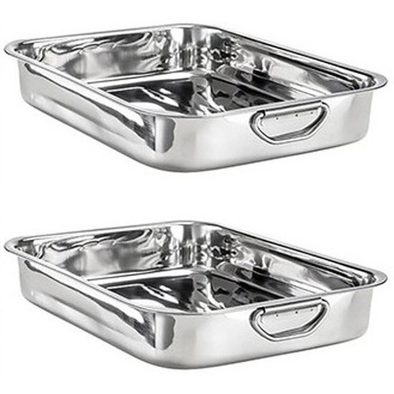 Foto van 2x ovenschotels ovenschalen stainless steel 35 x 26 cm - ovenschalen