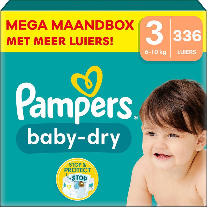 Foto van Pampers - baby dry - maat 3 - mega maandbox - 336 stuks - 6/10 kg