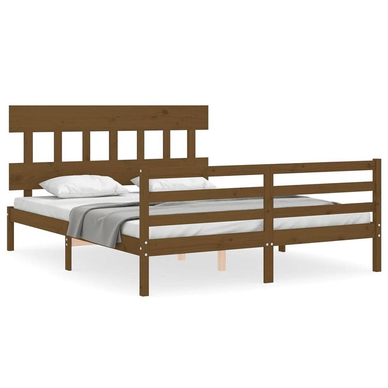 Foto van Vidaxl bedframe met hoofdbord massief hout honingbruin 5ft king size