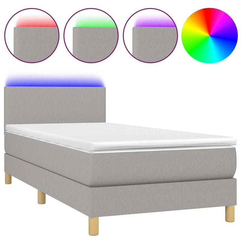 Foto van The living store boxspring bed - led - 193x90x78/88 cm - lichtgrijs - pocketvering matras