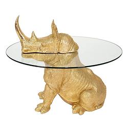 Foto van Clayre & eef bijzettafel neushoorn ø 65*55 cm goudkleurig kunststof glas side table tafeltje goudkleurig side table