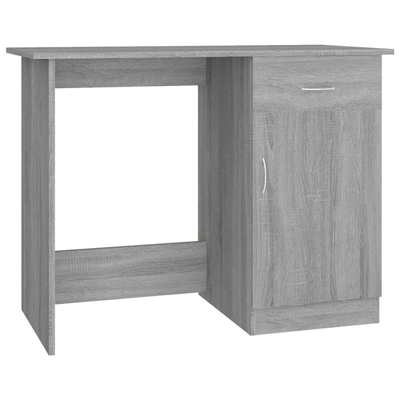 Foto van The living store bureau schrijftafel - grijs sonoma eiken - 100x50x76 cm - met lade en deur