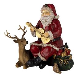 Foto van Clayre & eef kerstdecoratie beeld kerstman 18*12*16 cm rood bruin kunststof decoratief figuur decoratieve accessoires