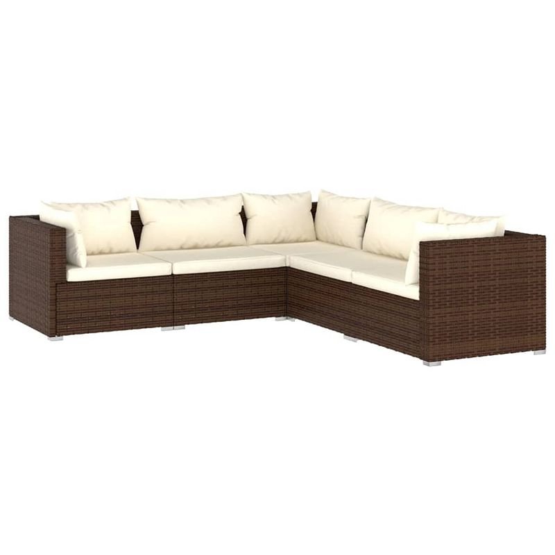 Foto van Vidaxl 5-delige loungeset met kussens poly rattan bruin