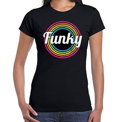 Foto van Funky verkleed t-shirt zwart voor dames - 70s, 80s party verkleed outfit xs - feestshirts