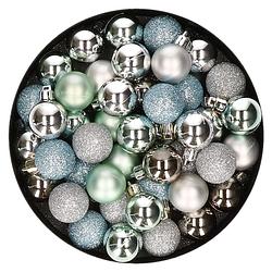 Foto van Set van 40x stuks kunststof kerstballen mix zilver en mintgroen 3 cm - kerstbal