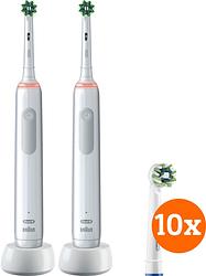 Foto van Oral-b pro 3 3000 duo pack wit + crossaction opzetborstels (10 stuks)