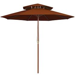 Foto van Vidaxl parasol dubbeldekker met houten paal 270 cm terracottakleurig