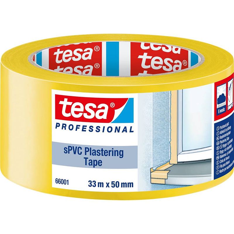 Foto van Tesa spvc 66001-00001-00 gipstape tesa professional geel (l x b) 33 m x 50 mm 1 stuk(s)