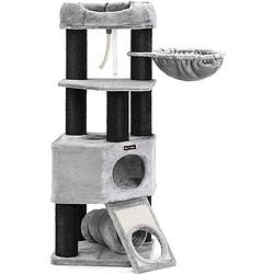 Foto van Kattenboom - 141 cm - kattenbak - klimpaal - krabpaal voor katten - sisal - grot en uitkijktoren - lichtgrijs