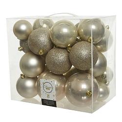 Foto van 26x stuks kunststof kerstballen licht parel/champagne 6-8-10 cm glans/mat/glitter - kerstbal