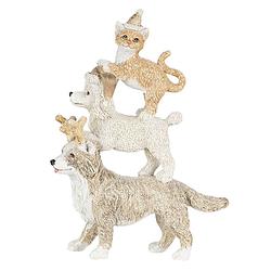 Foto van Clayre & eef kerstdecoratie beeld honden en kat 12*4*17 cm grijs beige wit kunststof decoratief figuur decoratieve