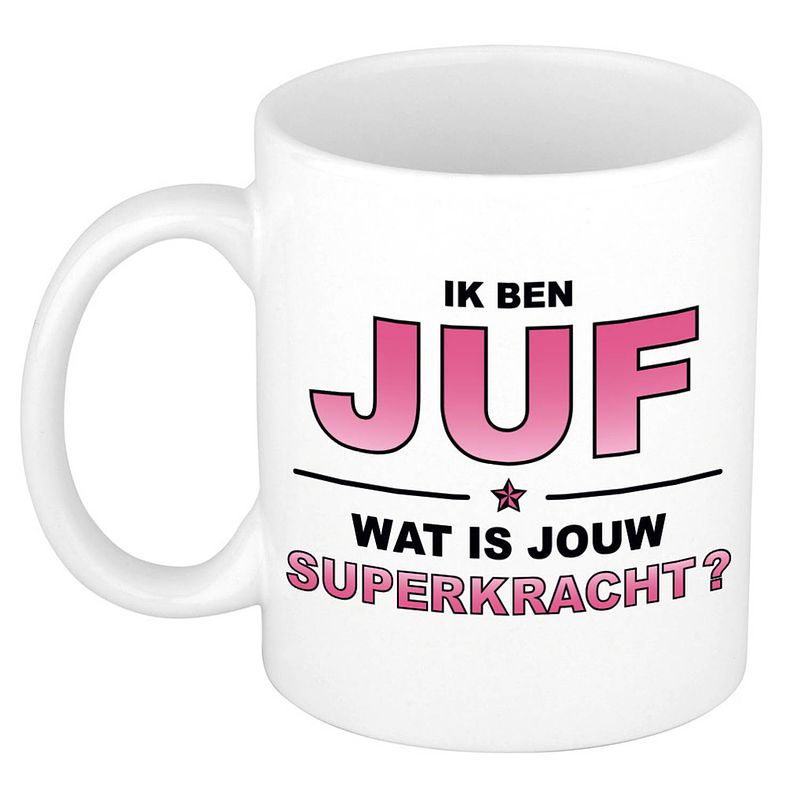 Foto van Ik ben juf wat is jouw superkracht kado mok / beker / verjaardag - feest mokken