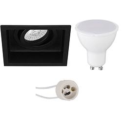 Foto van Led spot set - pragmi domy pro - gu10 fitting - dimbaar - inbouw vierkant - mat zwart - 6w - natuurlijk wit 4200k -