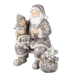 Foto van Clayre & eef kerstdecoratie beeld kerstman 15*10*16 cm grijs kunststof decoratief figuur decoratieve accessoires