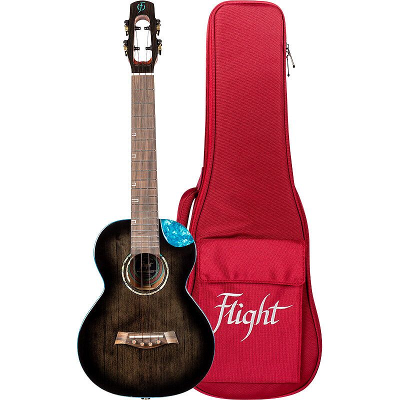 Foto van Flight royal series nighthawk tenor black stain elektrisch-akoestische tenor ukelele met gigbag