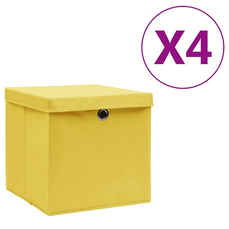 Foto van Vidaxl opbergboxen met deksels 4 st 28x28x28 cm geel