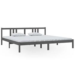 Foto van The living store bedframe - houten bedframe - 205.5 x 205.5 x 69.5 cm - massief grenenhout - grijs