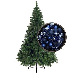 Foto van Bellatio decorations kunst kerstboom 120 cm met kerstballen kobalt blauw - kunstkerstboom